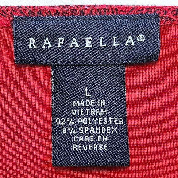 Rafaella Red with Black Print Wrap & Ruched Front V-Neck Blouse Size L - Picture 8 of 14